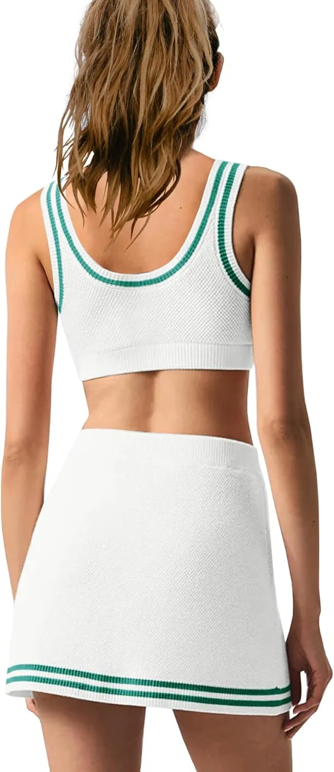 Panadila Womens 2 Piece Skirt Set Workout Outfits Tennis Skorts with Built-in Shorts and Sports Bra Gym Yoga