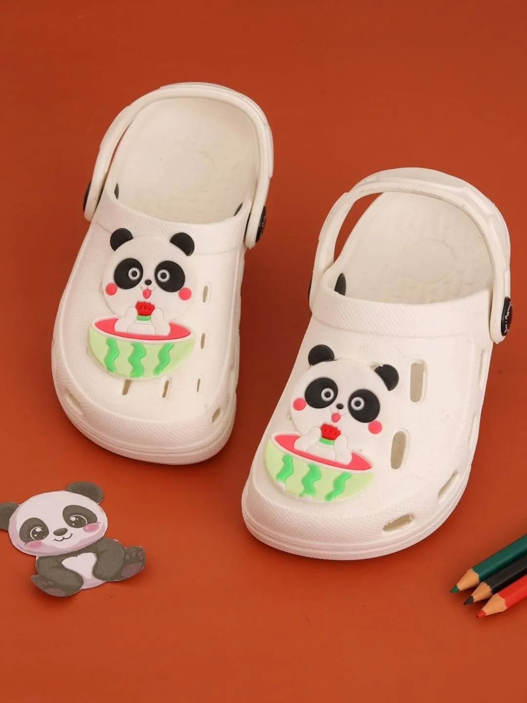 Playful Panda & Watermelon Charm Design Clogs for Girls