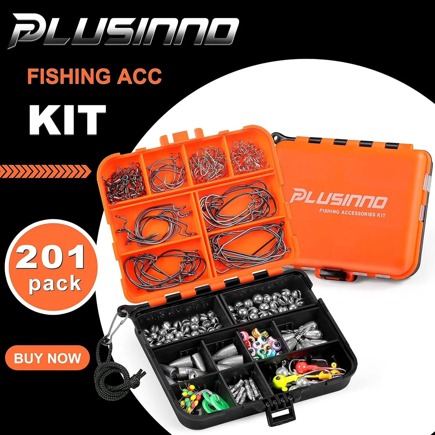 PLUSINNO 253/387pcs Fishing Gear Accessories Kit, Fishing Tackle Box with Tackle Included, Fishing Hooks, Fishing Weights Sinkers, Spinner Blade, Fishing Equipment for Bass Trout Bluegill Crappie