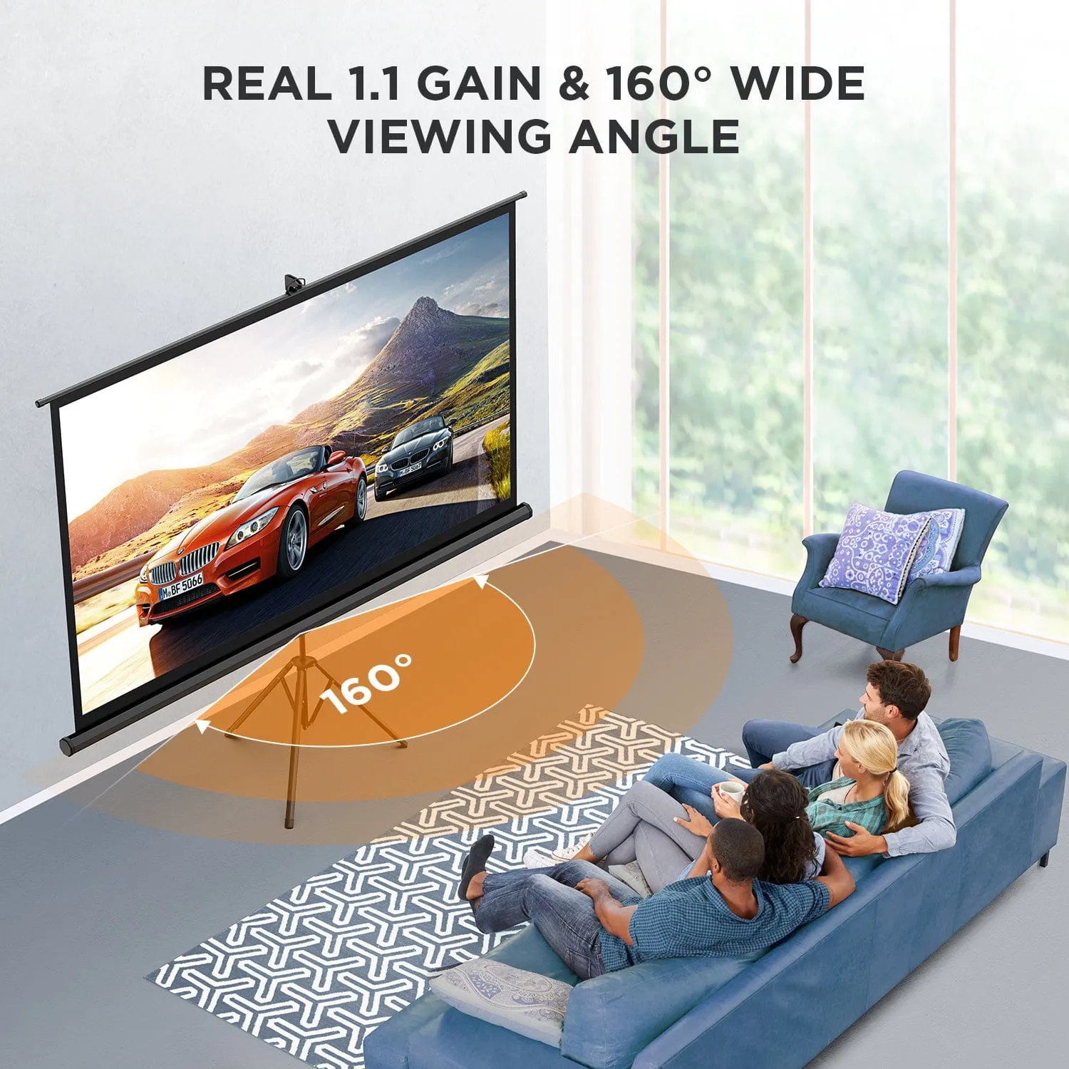 Projector Screen and Stand, 16:9 4K HD Projector Screen Outdoor 100 inch Portable Projector Screen with Stand