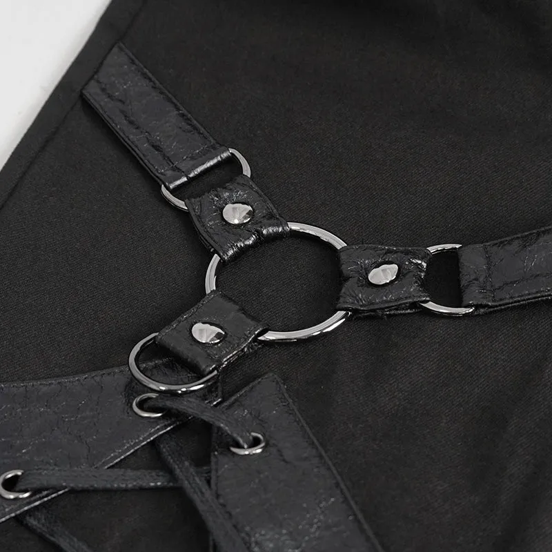 PT214 Punk Twill decorative Faux Leather Leg Loop Trousers