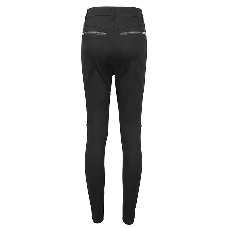 PT214 Punk Twill decorative Faux Leather Leg Loop Trousers
