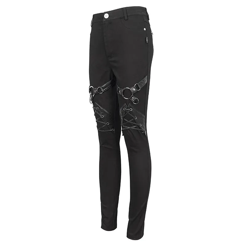 PT214 Punk Twill decorative Faux Leather Leg Loop Trousers