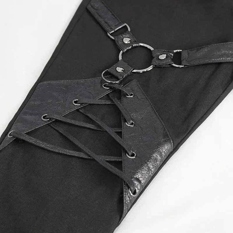 PT214 Punk Twill decorative Faux Leather Leg Loop Trousers