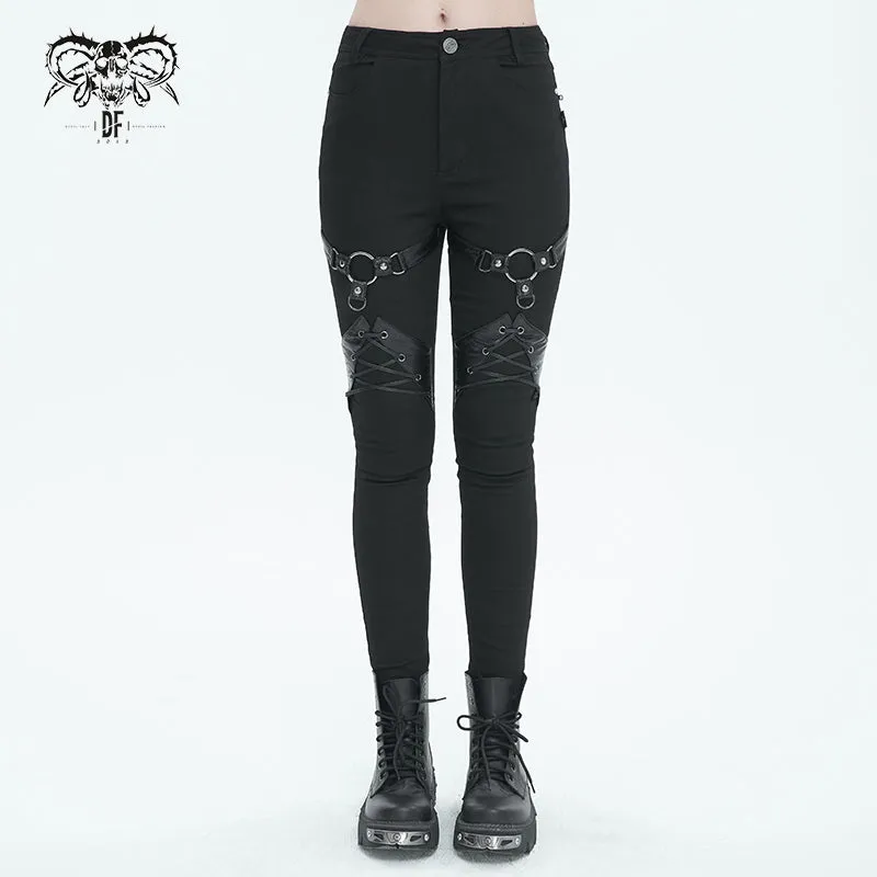 PT214 Punk Twill decorative Faux Leather Leg Loop Trousers