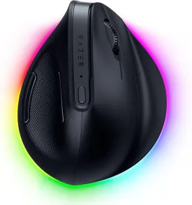 Razer Pro Click V2 Vertical Wireless Mouse: 6 Button Ergonomic Design - One Click AI Prompt - Long Battery Life - Multi Device Connectivity via 2.4GHz, Bluetooth, or USB C Wired Mode - Chroma RGB