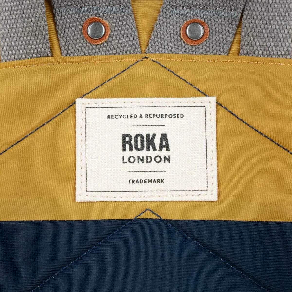 Roka Bantry B Small Creative Waste Two Tone Recycled Nylon Backpack - Midnight Navy/Mustard Yellow