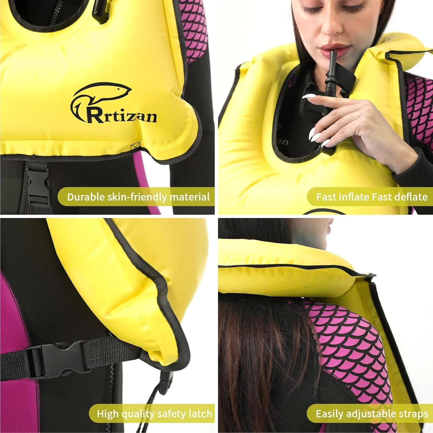 Rrtizan Snorkel Vests for Adults, Inflatable Snorkel Vest, Snorkeling Vest Adult for Swimming, Kayaking, Free Diving, Boating, Portable Swim Vest for Men & Women Load up to 220 Ibs