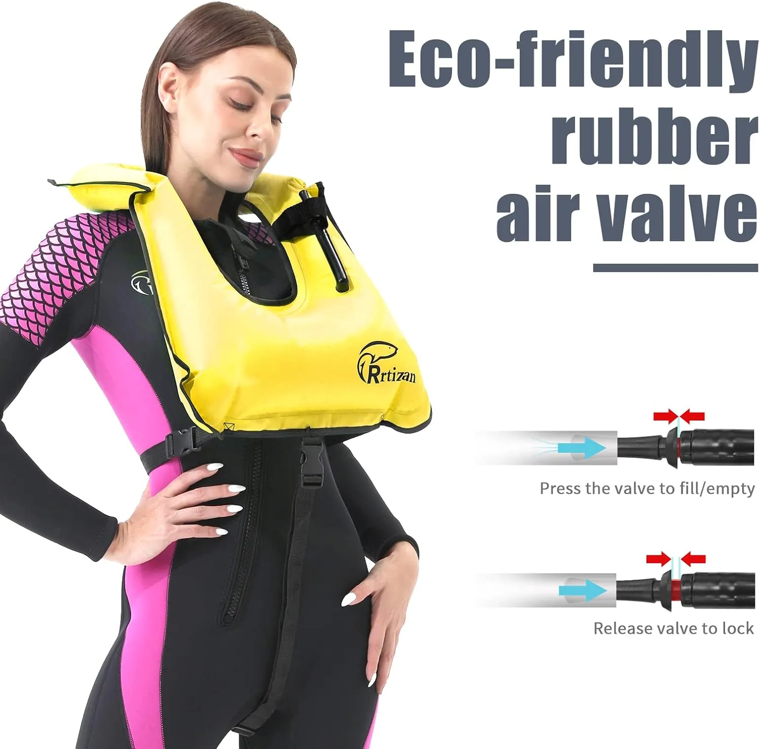 Rrtizan Snorkel Vests for Adults, Inflatable Snorkel Vest, Snorkeling Vest Adult for Swimming, Kayaking, Free Diving, Boating, Portable Swim Vest for Men & Women Load up to 220 Ibs