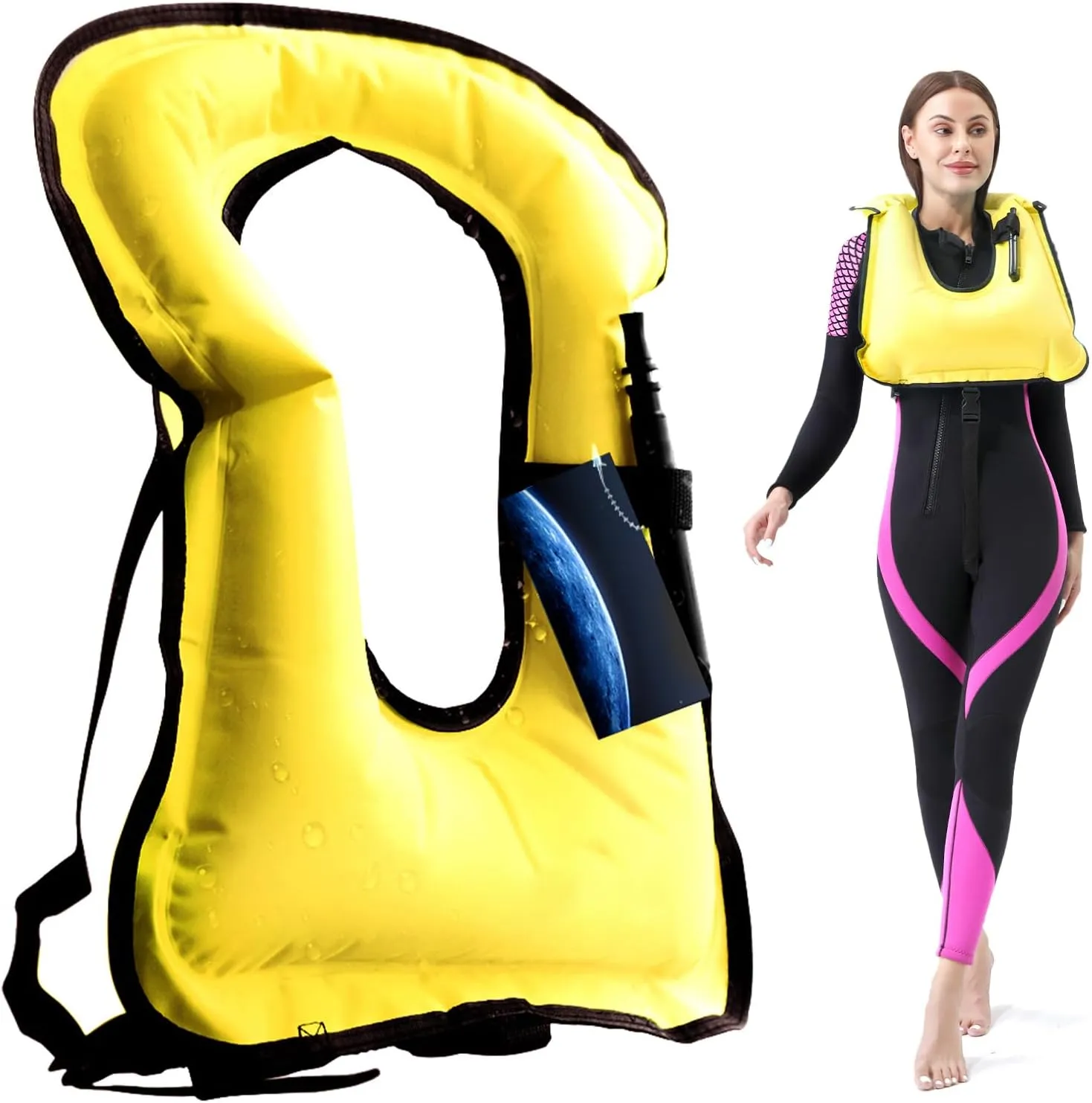 Rrtizan Snorkel Vests for Adults, Inflatable Snorkel Vest, Snorkeling Vest Adult for Swimming, Kayaking, Free Diving, Boating, Portable Swim Vest for Men & Women Load up to 220 Ibs