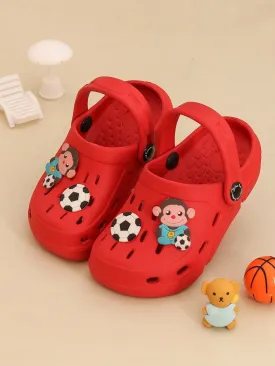 Soccer-Themed Fun Monkey Cartoon and Ball Design Clogs for Boys