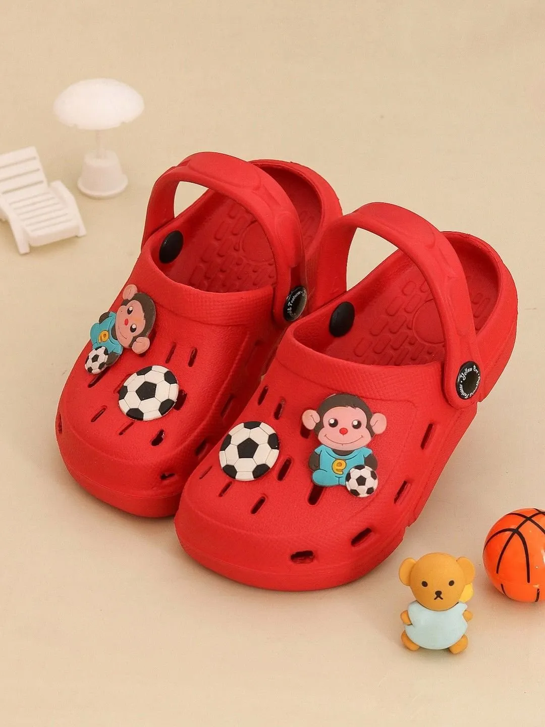 Soccer-Themed Fun Monkey Cartoon and Ball Design Clogs for Boys