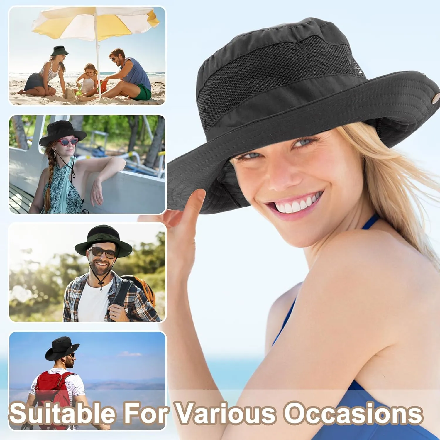 Sun Hats for Men Women Bucket Hat UPF 50 UV Protection Wide Brim with Neck Flap Hiking Beach Fishing Safari Hat
