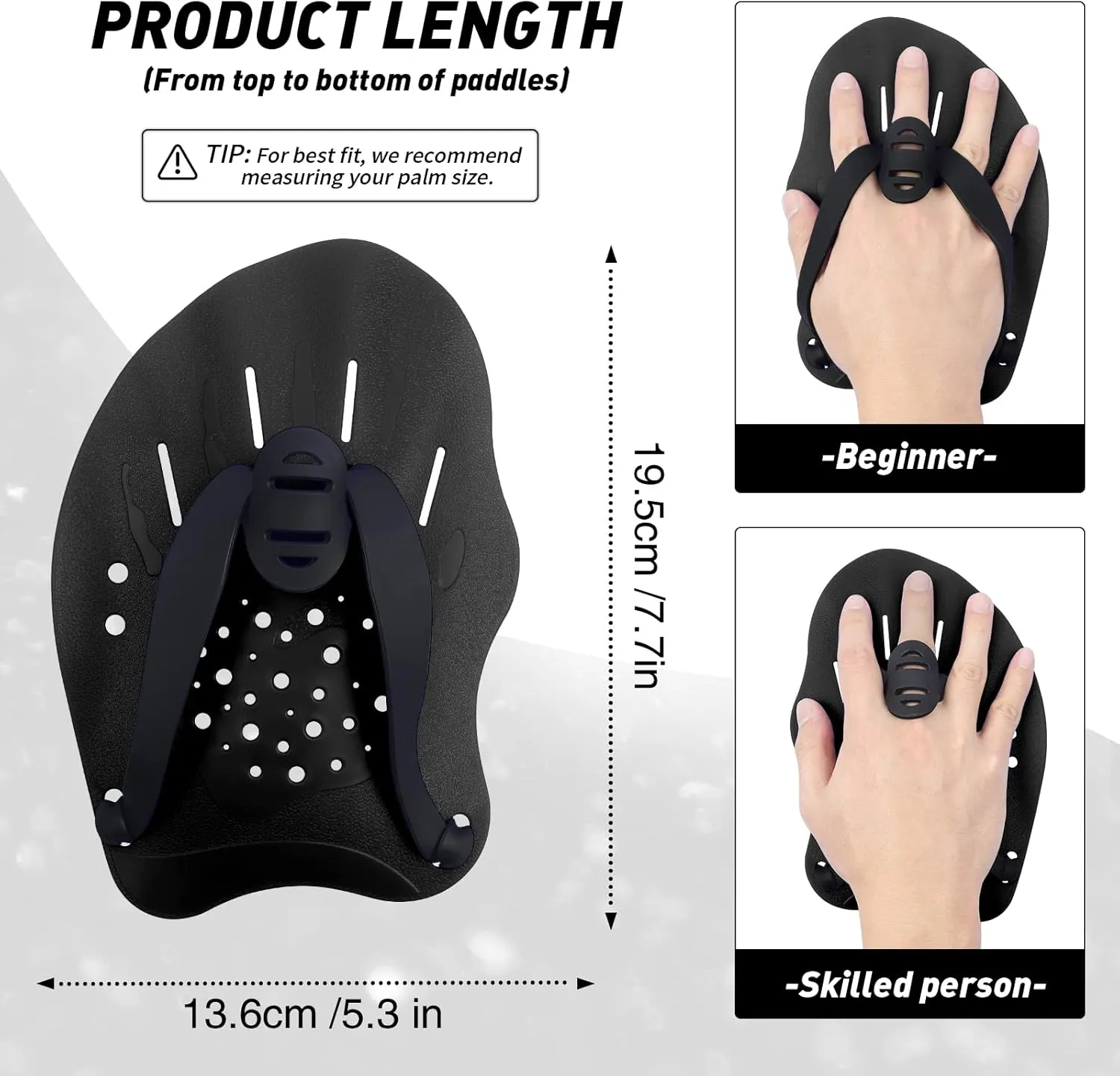 Swim Paddles With Adjustable Straps - Hand Paddles for Lap Swimming, Equipment for Women, Men, Children (1 Pair)