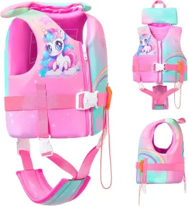 Toddler Swim Vest, Toddler Life Jacket 20-80 lbs Boys & Girls, Kids Floaties Swimming Jackets for 2 3 4 5 6 7 Years with Detchable Head Support &Grab Handle
