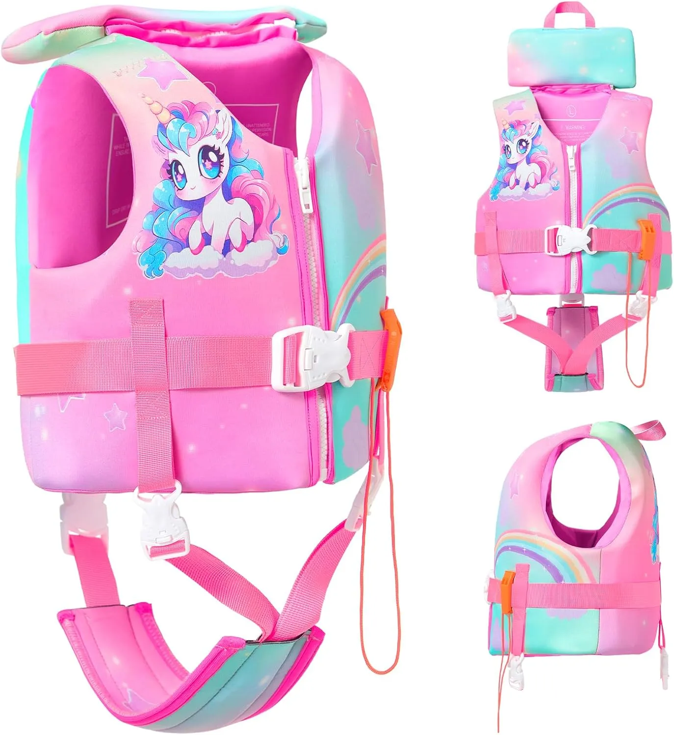 Toddler Swim Vest, Toddler Life Jacket 20-80 lbs Boys & Girls, Kids Floaties Swimming Jackets for 2 3 4 5 6 7 Years with Detchable Head Support &Grab Handle