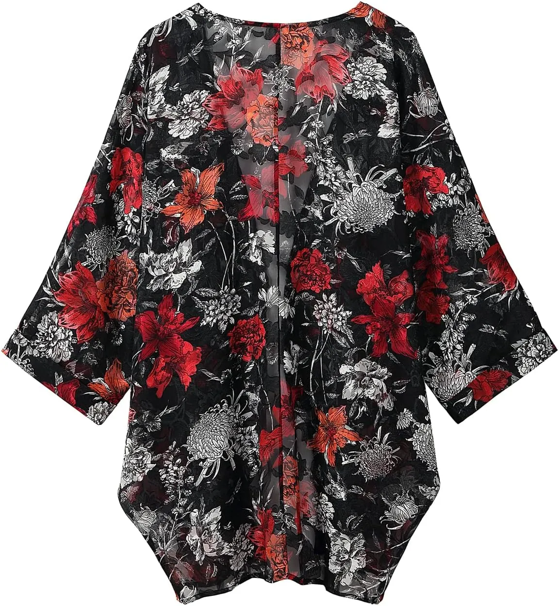Tribear Women Chiffon Kimono Cardigan Floral Printed Bat Sleeve Casual Capes Beach Cover up