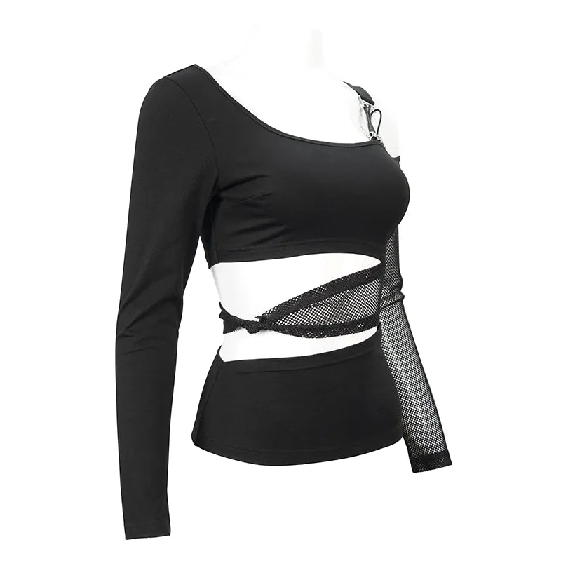 TT175 Hollow out waist Bandage strapless long-sleeved T-shirt