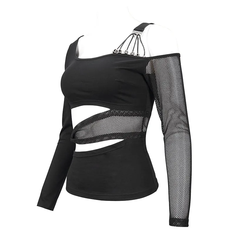 TT175 Hollow out waist Bandage strapless long-sleeved T-shirt