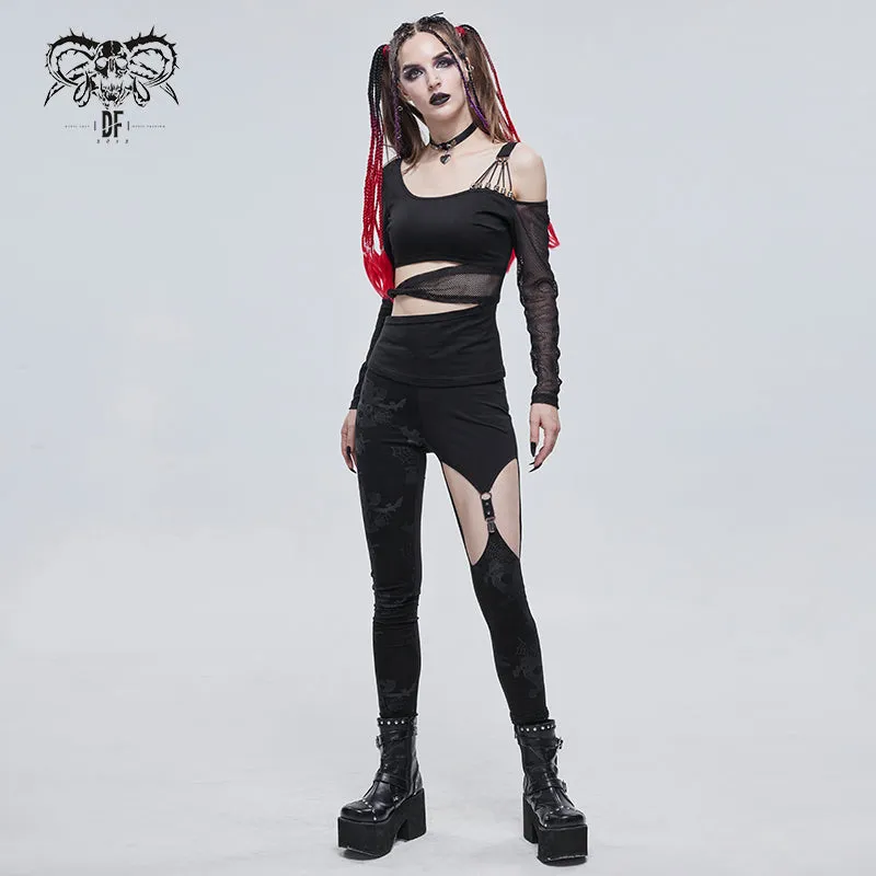TT175 Hollow out waist Bandage strapless long-sleeved T-shirt