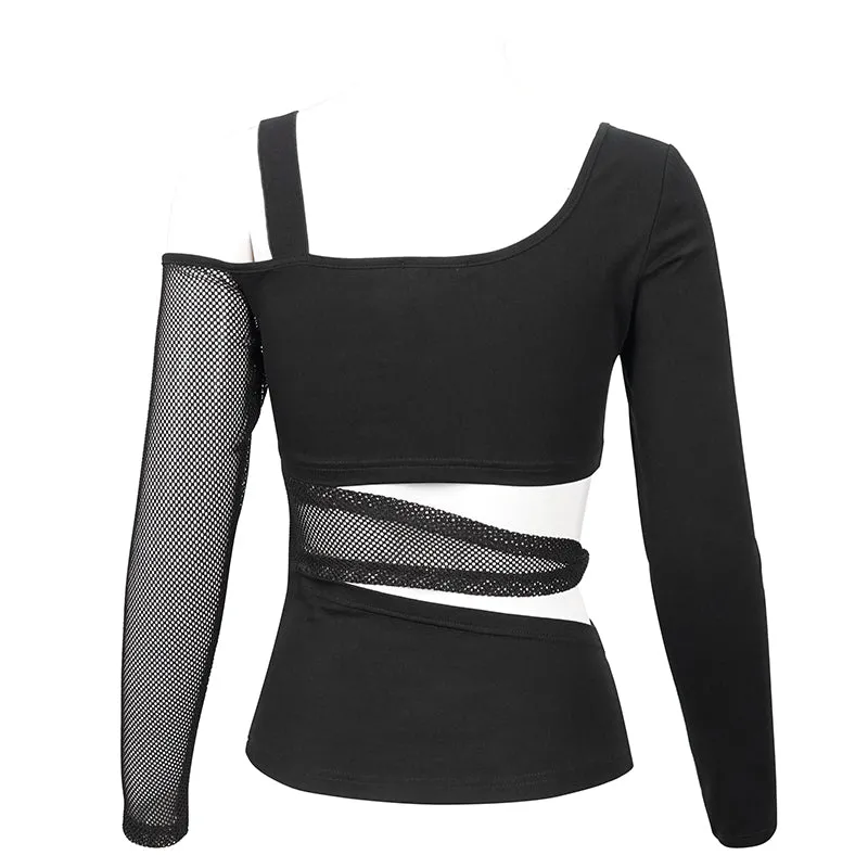 TT175 Hollow out waist Bandage strapless long-sleeved T-shirt
