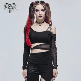 TT175 Hollow out waist Bandage strapless long-sleeved T-shirt