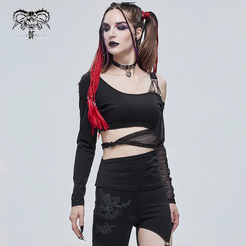 TT175 Hollow out waist Bandage strapless long-sleeved T-shirt
