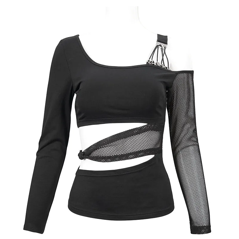 TT175 Hollow out waist Bandage strapless long-sleeved T-shirt