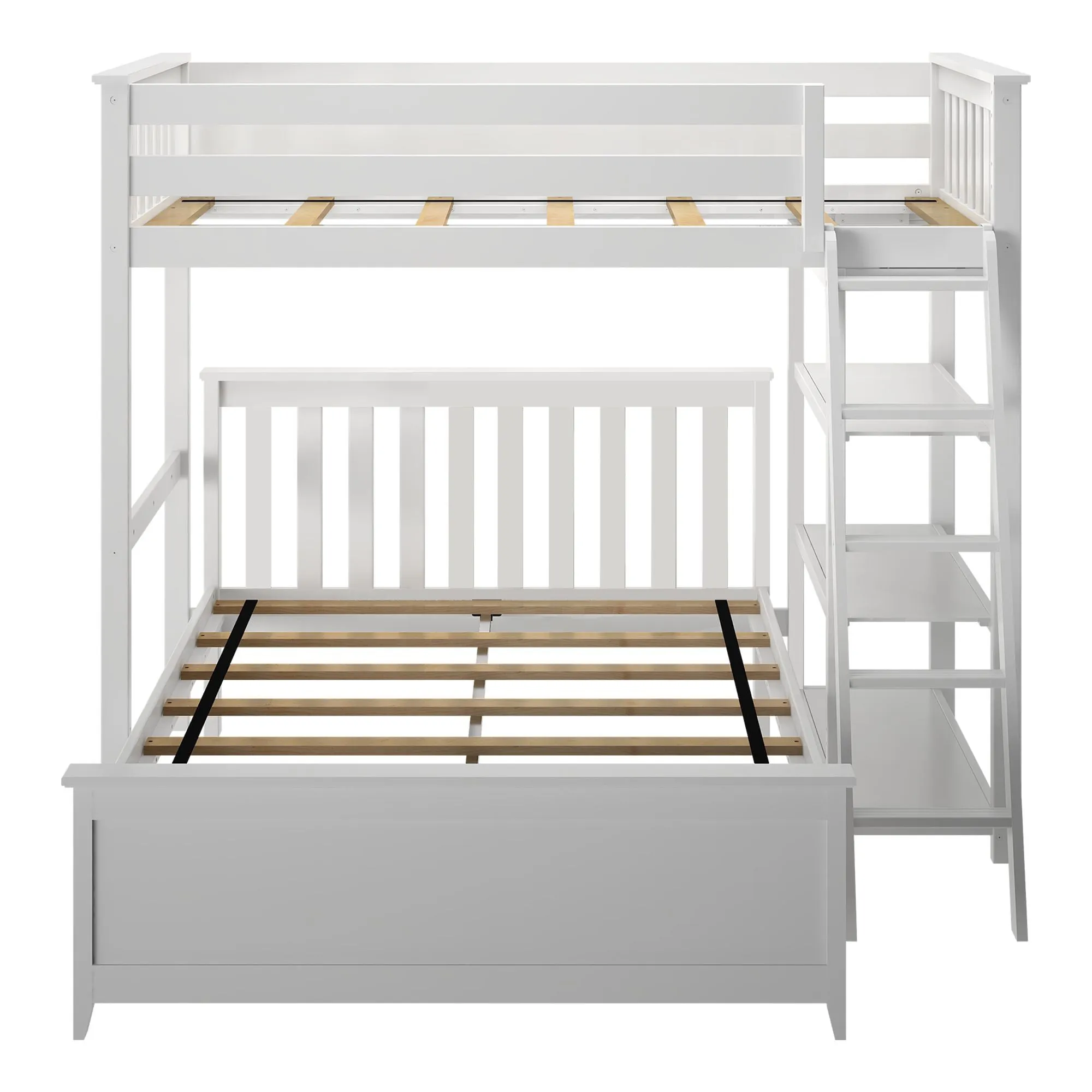 Twin Over Full L-Shaped Bunk Bed With Bookcase