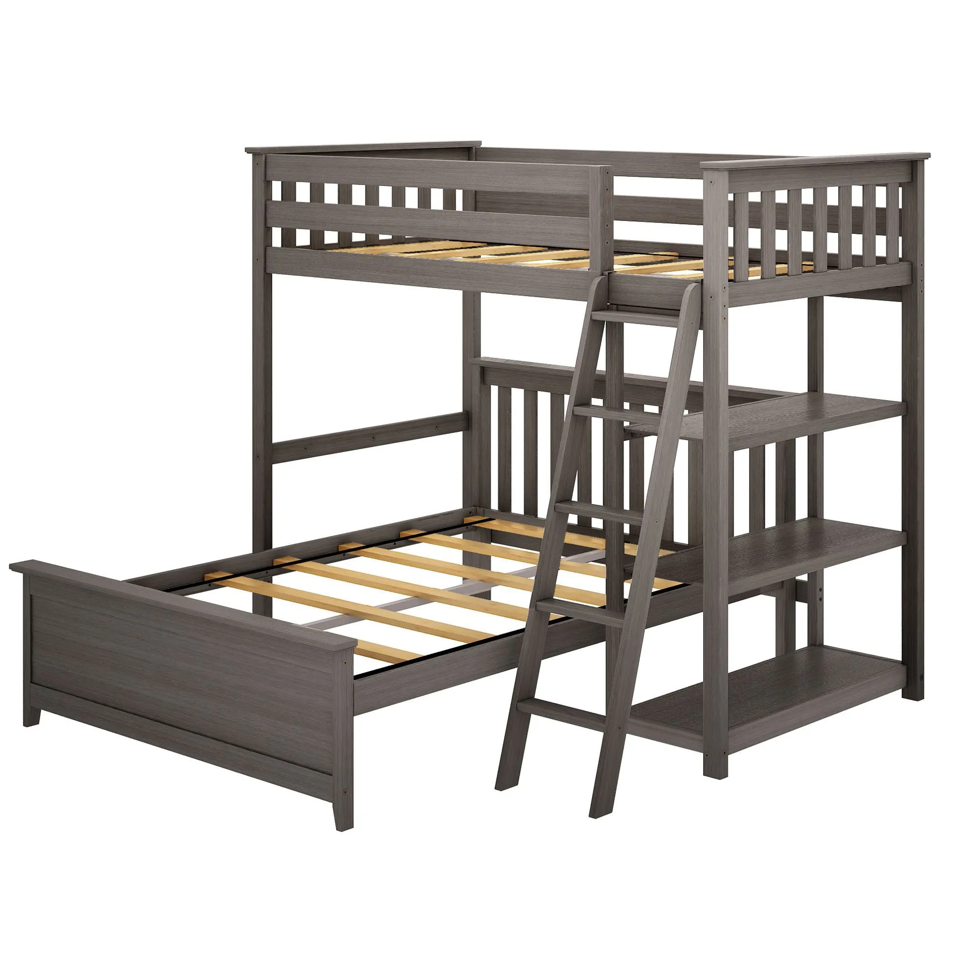 Twin Over Full L-Shaped Bunk Bed With Bookcase
