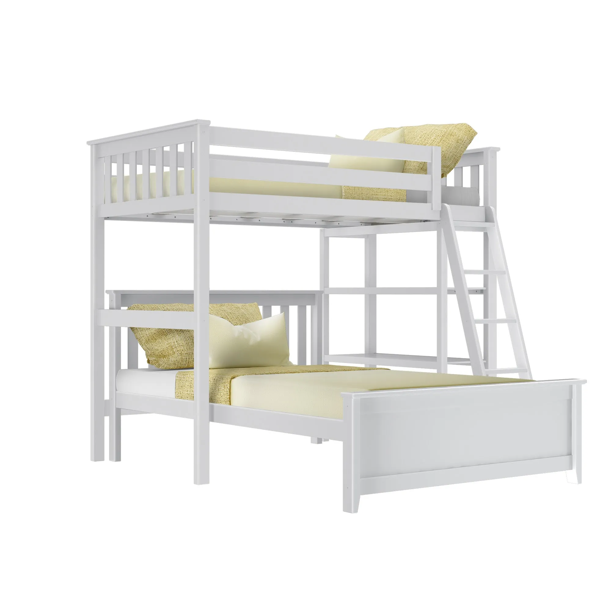 Twin Over Full L-Shaped Bunk Bed With Bookcase