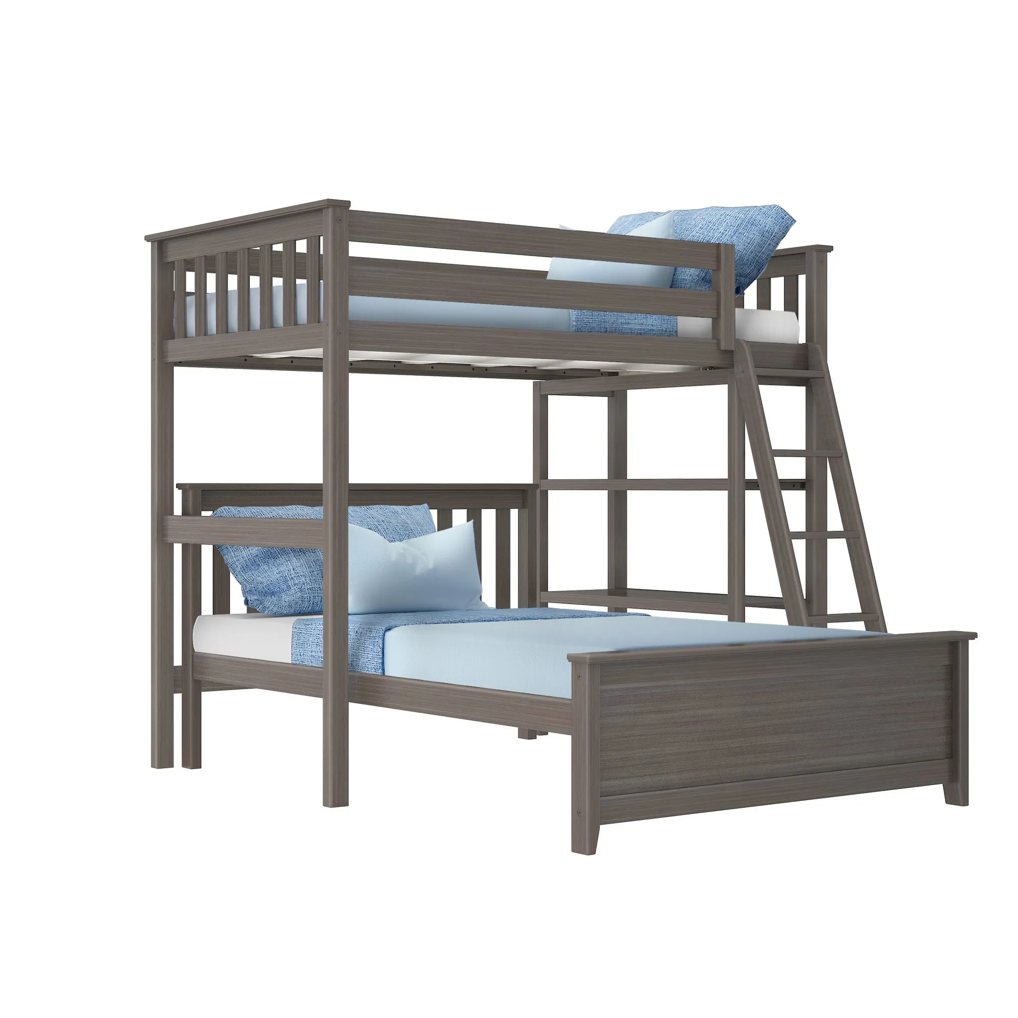 Twin Over Full L-Shaped Bunk Bed With Bookcase
