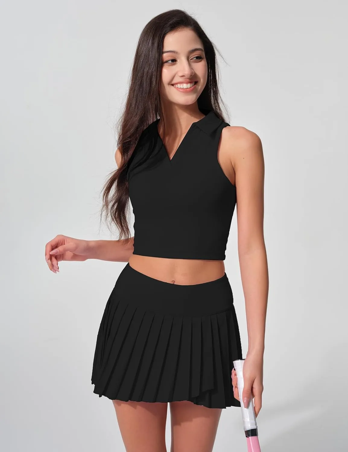 Womens Golf Shirt Sleeveless Polo Collared Tennis Shirts for Women Athletic Workout Cropped Tank Tops
