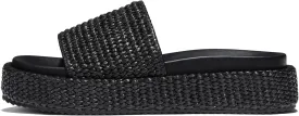 Women's Platform Wedge espadrille slides Summer Beach Cute Raffia Slip On Woven Dress Slides Open Toe Comfortable Resort Wear Trending 2025