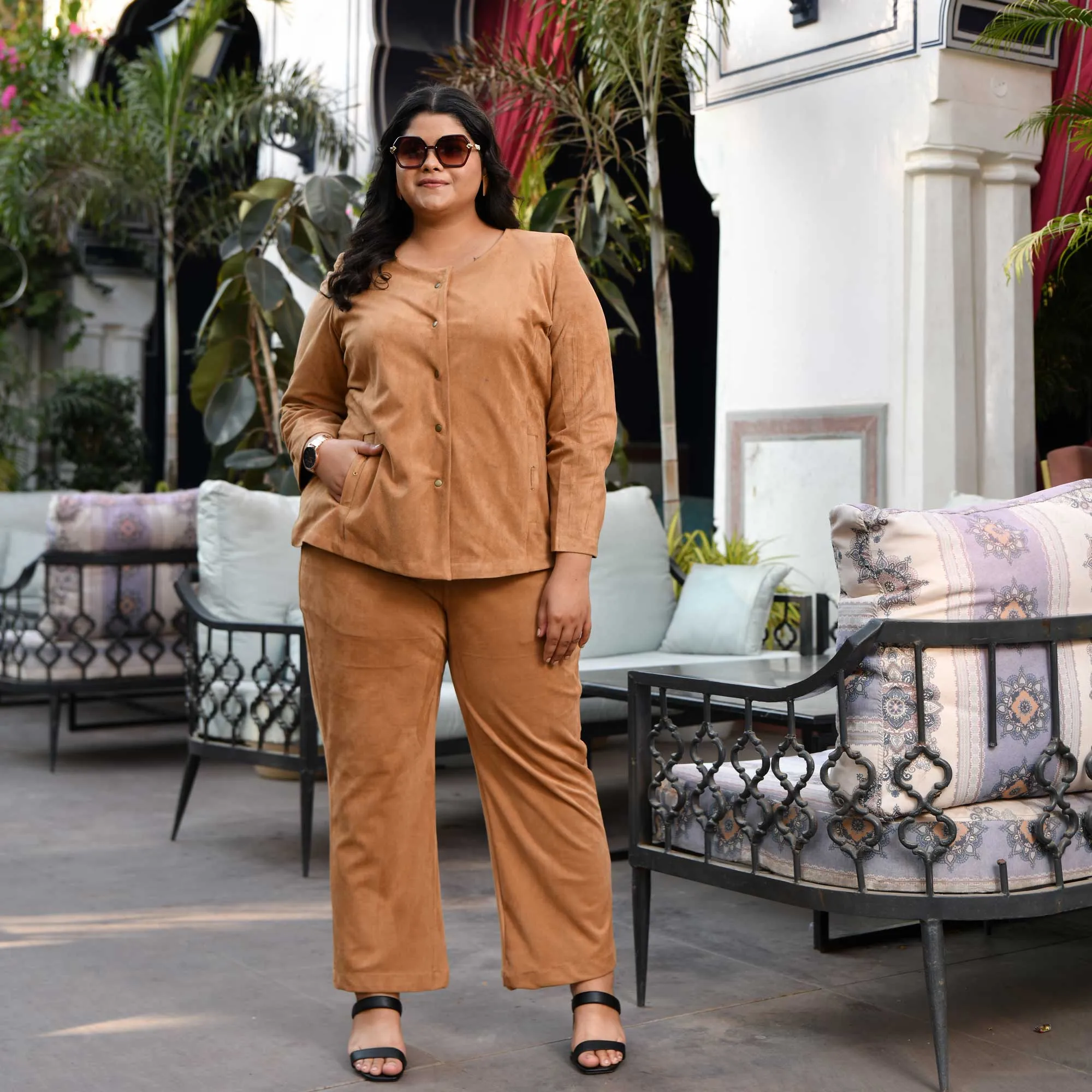 Woollen Beige Latte Suede Lycra Stretchable Pant