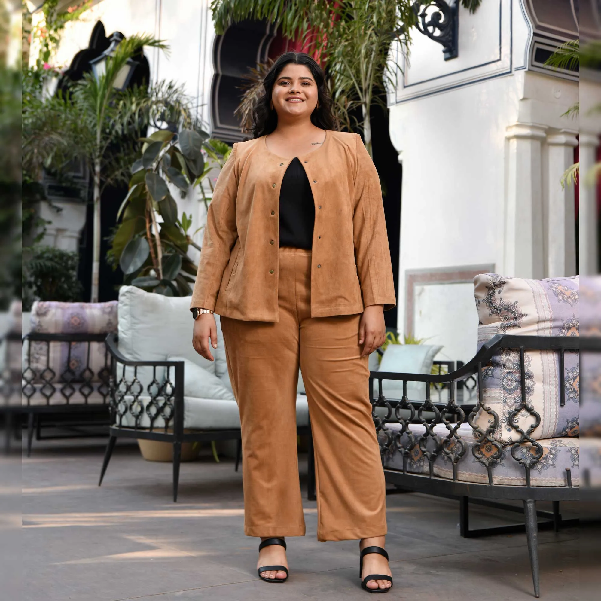 Woollen Beige Latte Suede Lycra Stretchable Pant
