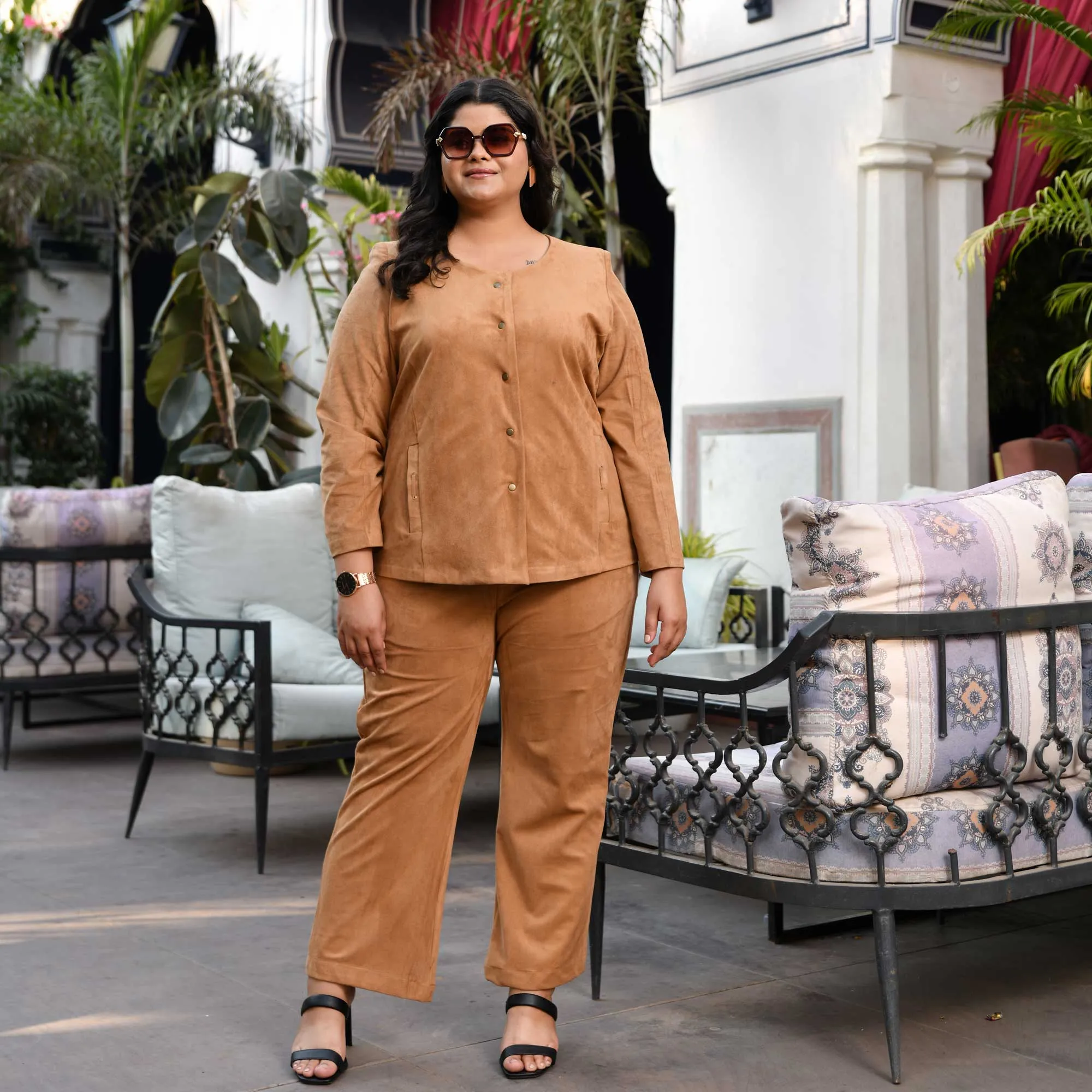 Woollen Beige Latte Suede Lycra Stretchable Pant