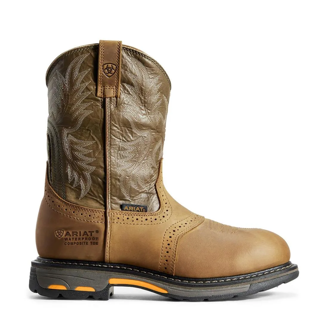 WorkHog Composite-Toe Waterproof Pull-On Round Toe Work Boot Aged Bark