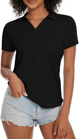 yuyangdpb Women's Golf Polo Shirts Short Sleeve Quick Dry UPF 50  Sun Protection V Neck Tennis Shirt