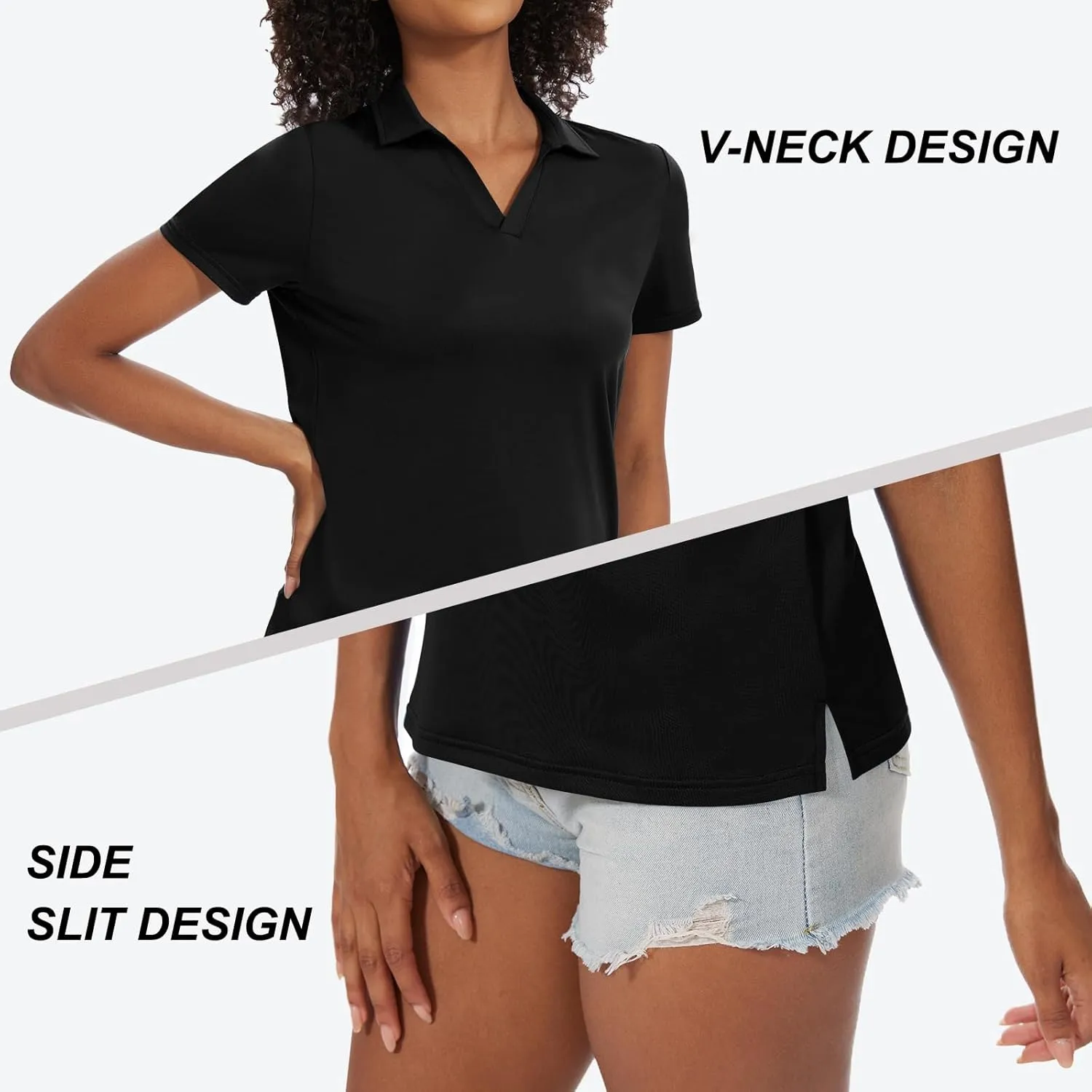 yuyangdpb Women's Golf Polo Shirts Short Sleeve Quick Dry UPF 50  Sun Protection V Neck Tennis Shirt