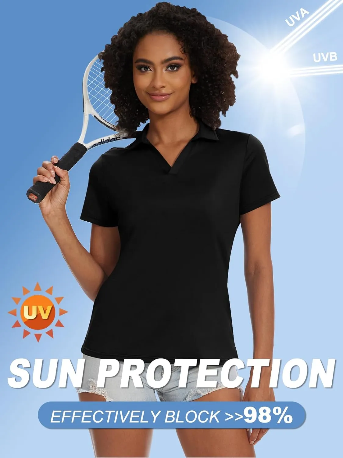 yuyangdpb Women's Golf Polo Shirts Short Sleeve Quick Dry UPF 50  Sun Protection V Neck Tennis Shirt
